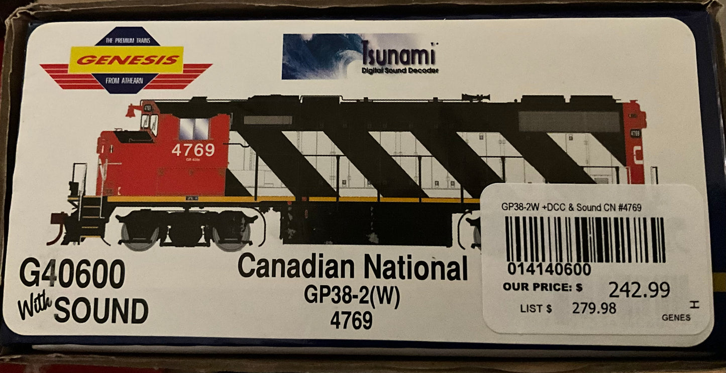 Athearn Genesis G40600, - Canadian National GP38-2 loco in Zebra livery. DCC and Tsunami sound.